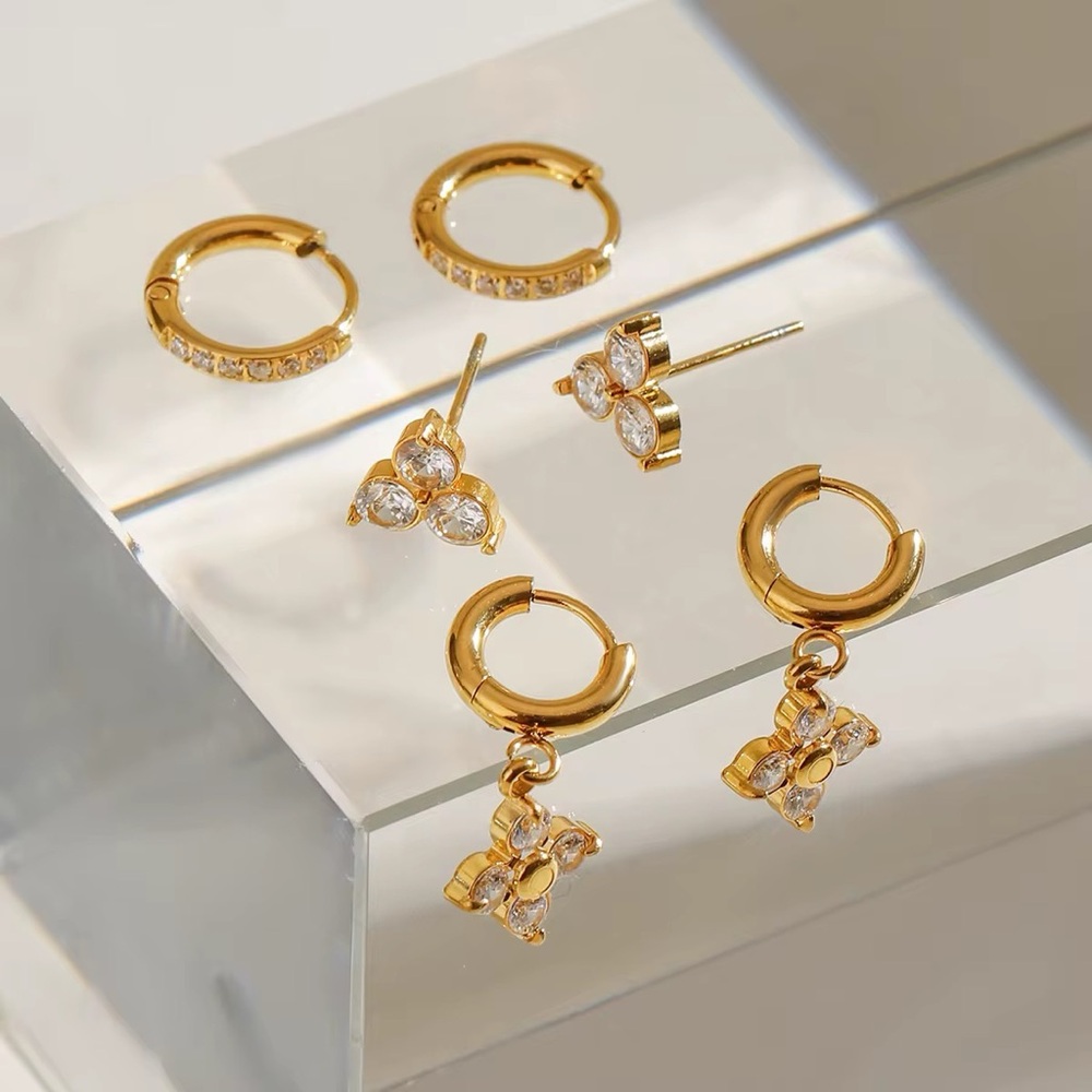 3 Pairs | 18K Gold Plated Earring Set - Picture 5 of 7